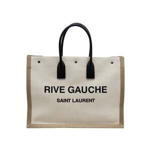 Saint Laurent Rive Gauche Tote Bag Beige White Black - New